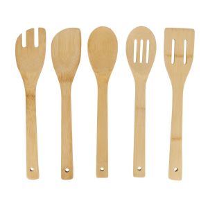 Set of 5 different cooking utensils made from bamboo