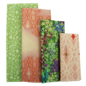 Beeswax Wraps/Food Covers - Set of 4 - Green & Peach Tones Design