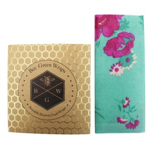 Beeswax Wraps/Food Covers - Medium - Aqua Flowers Design