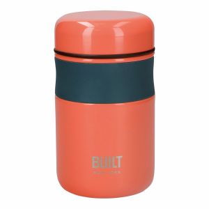 Orange insulated food container with soft grip