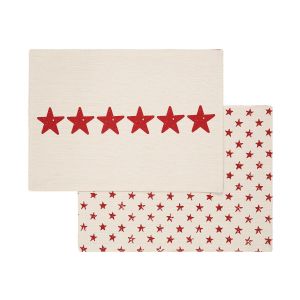 cream cotton reusable placemats with red star design