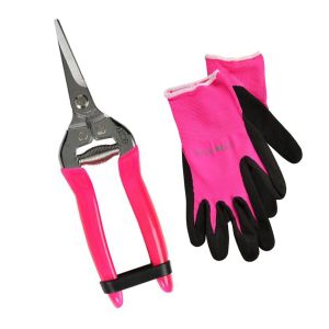 Burgon & Ball FloraBrite Pink - Gardening Gloves & Flower Snip Set