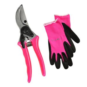 Burgon & Ball FloraBrite Pink - Gardening Gloves & Secateurs Set