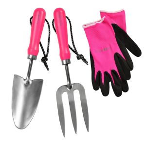 Burgon & Ball FloraBrite Pink - Gardening Gloves, Trowel & Fork Set