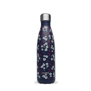 Navy bottle with white and red blossom print