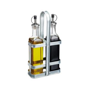 Kitchencraft Industrial Glass Oil & Vinegar Cruet Set with Steel Holder