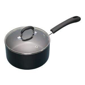 metal saucepan with glass lid for cooking