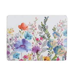 multicolour watercolour style meadow flowers on a set of cork placemats
