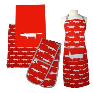 Scion Mr Fox Red - Adult Apron, Tea Towels & Double Glove Set