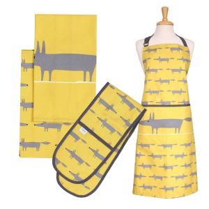 Scion Mr Fox Yellow - Apron, Tea Towels & Double Glove Set