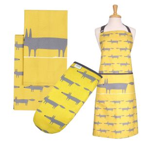 Scion Mr Fox Yellow - Apron, Tea Towels & Gauntlet Set