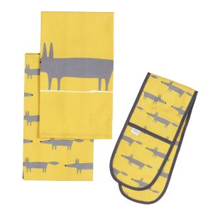 Scion Mr Fox Yellow - Tea Towels & Double Glove Set