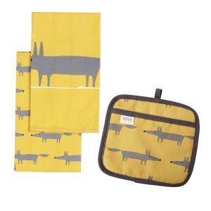 Scion Mr Fox Yellow - Tea Towels & Pot Grab Set