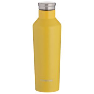 Mustard yellow coloured  double walled flask that holds the temperature the the contained liquid for longer periods of time