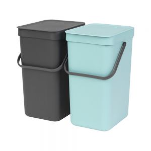 Brabantia Sort & Go Kitchen Recycling Bins Set – 12L – Mint & Grey