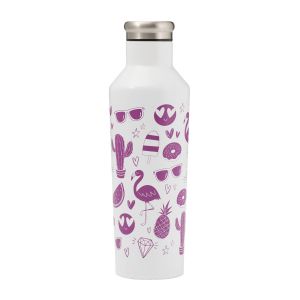 Stainless steel water bottle in white with emoji prints