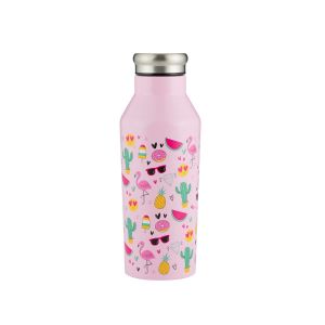 Stainless steel water bottle in pink with emoji print
