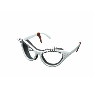 White onion glasses/goggles with diamontes and eyelashes.