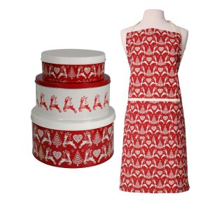 Dexam Yuletide Cake Tins & Red Apron Set